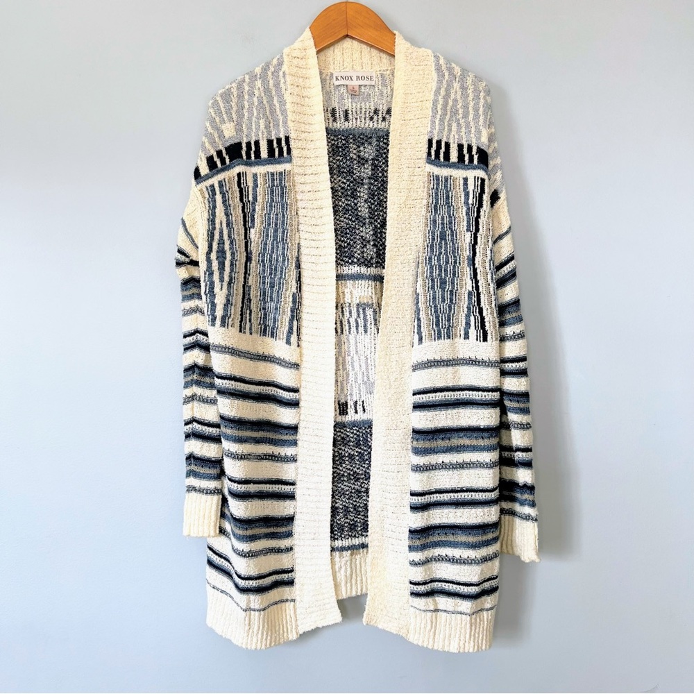 Knox Rose Ivory & Blue Southwestern Open Front Cardigan Size Small